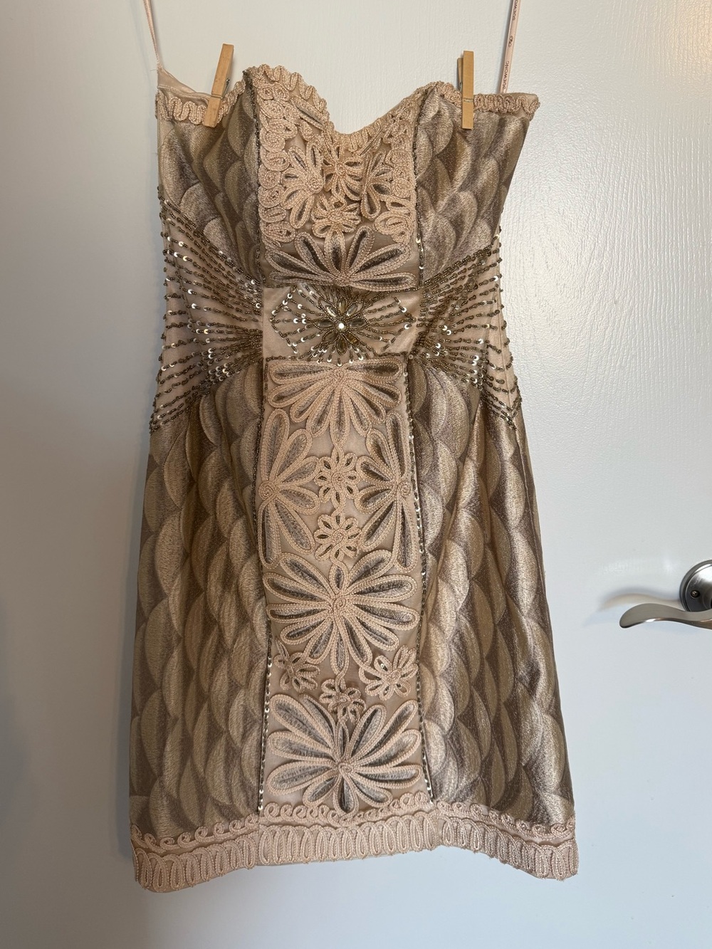 Sue Wong Nocturne Nude Tan Beaded Dress Size 6
